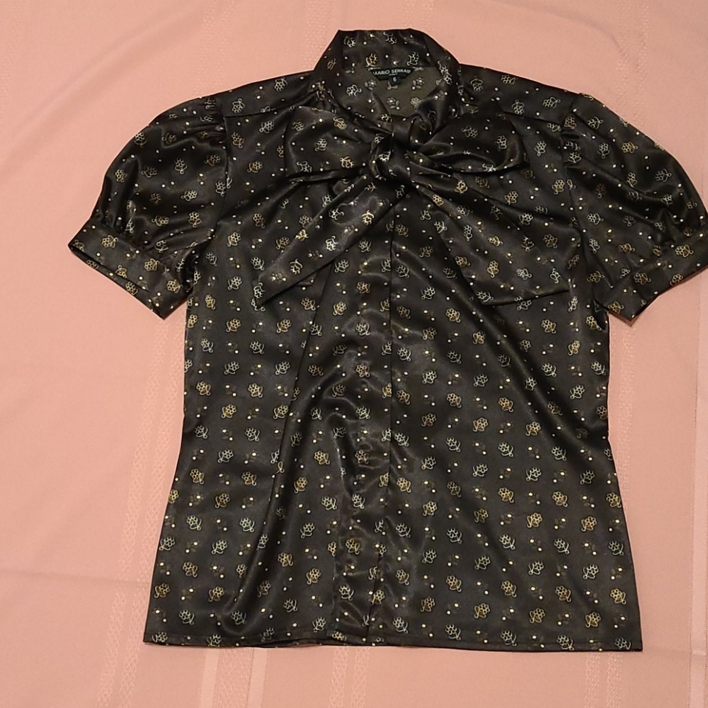 Mario Serrani Brown Satin Blouse Neck Tie size 6